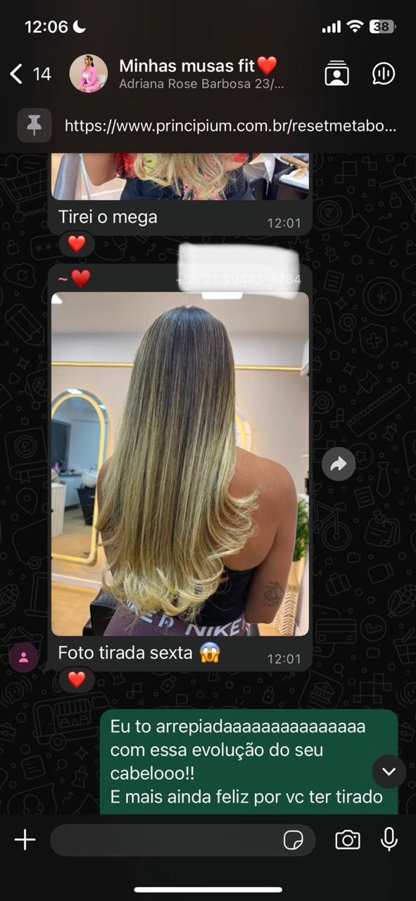 Mensagem de aluna contando que a cabeleireira notou a diferença
