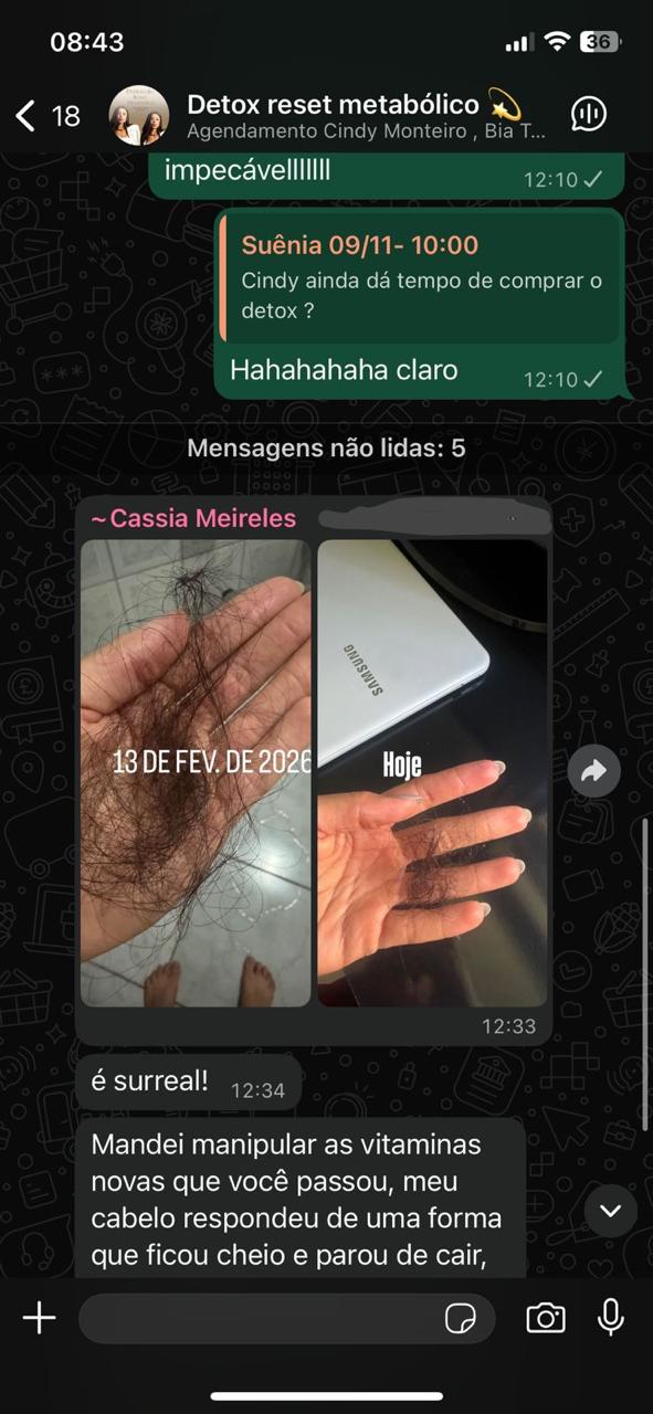 Comparativo de queda de fios na mão, antes e depois